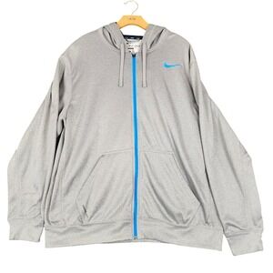 Nike Therma Fit Full Zip Hoodie Gray Blue Logo Athletic Men's XL